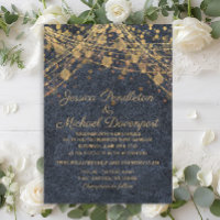 Rustic Glam Gold String Lights Denim Blue Wedding