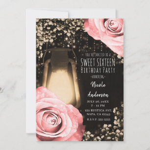 Rustic Glow Laterne Blush Pfirsich Rosen Sweet 16  Einladung