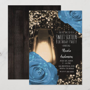 Rustic Glow Laterne Kornblumenblaue Rosen Sweet 16 Einladung