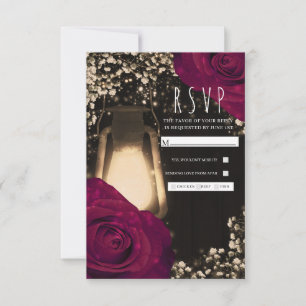 Rustic Glow Laterne & Magenta Rosen Hochzeits-Antw RSVP Karte