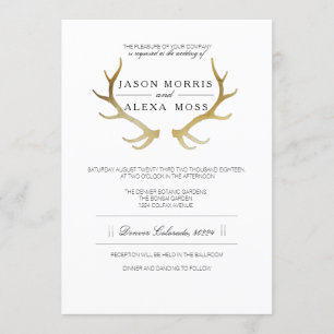 Rustic Gold Antler   Elegante Hochzeit Einladung