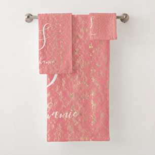 Rustic Gold Artsy Motif Monogrammes Saumon rose