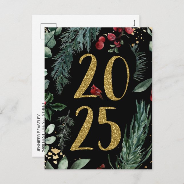 Rustic Gold Black 2025 Carte postale Jour de l'An (Devant / Derrière)
