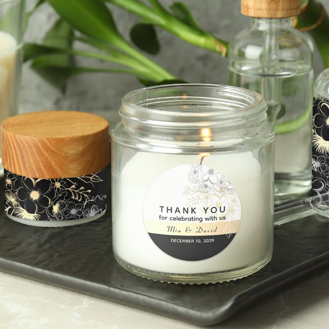 Rustic Gold Black and White Wedding Vielen Dank Runder Aufkleber (Von Creator hochgeladen)