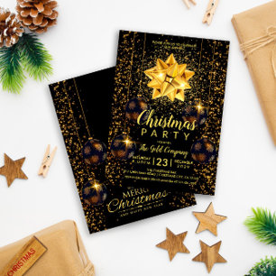 Rustic Gold Black Christmas Party Einladung
