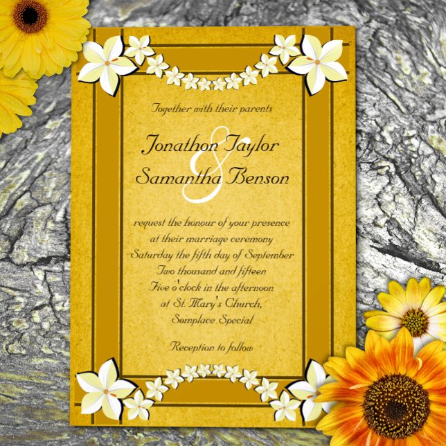 Rustic Gold Blanc Floral Custom Wedding Invitation (Créateur téléchargé)