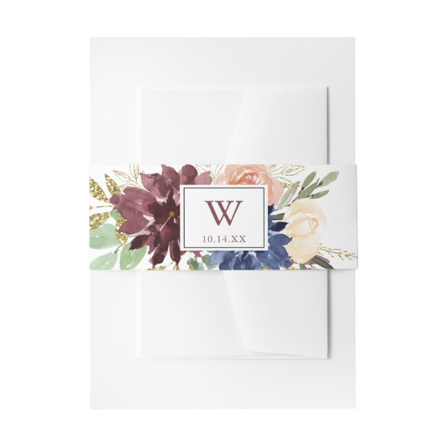 Rustic Gold Blätter Floral Monogram Wedding Einladungsbanderole (Vorderseite Beispiel)