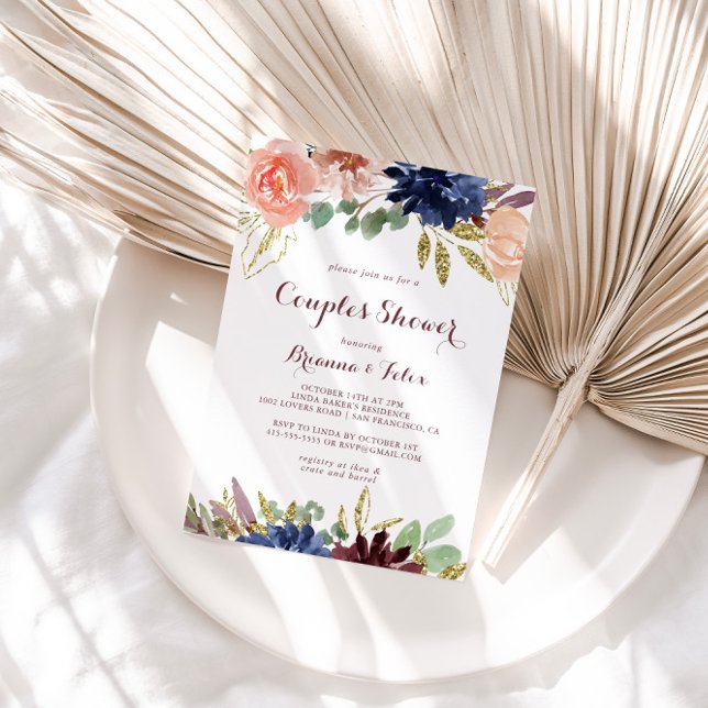 Rustic Gold Blätter Kalligrafie Paare Dusche Einladung (Von Creator hochgeladen)