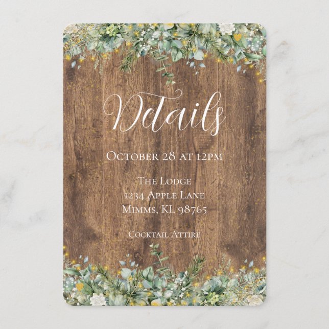 Rustic Gold Eucalyptus & White Floral Wedding Begleitkarte (Vorderseite)