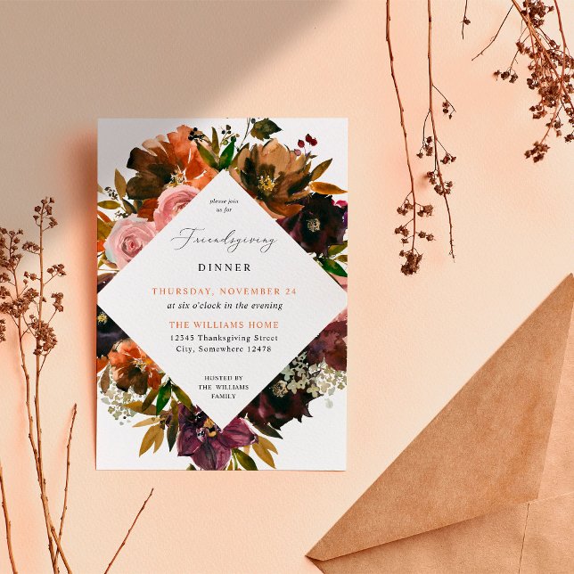 Rustic Gold Fall Floral Friendsgiving Einladung (Von Creator hochgeladen)