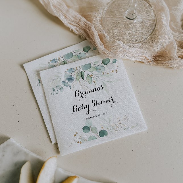 Rustic Gold Floral Calligraphy Baby Dusche Serviette (Von Creator hochgeladen)