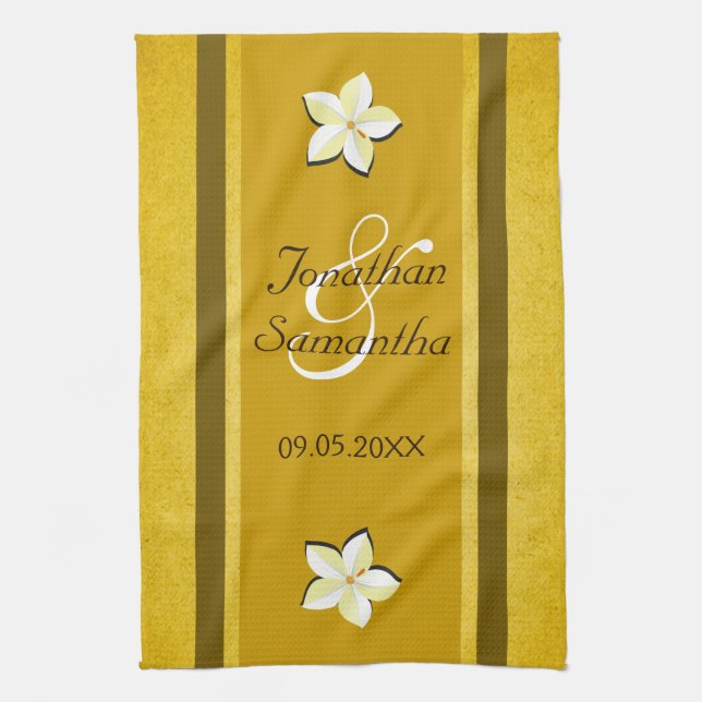 Rustic Gold Floral MoJo Wedding Kitchen Handtuch (Vertikal)