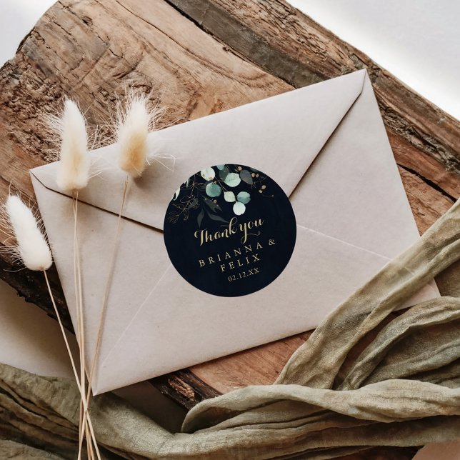 Rustic Gold Floral Vielen Dank Blue Gastgeschenk H Runder Aufkleber (Von Creator hochgeladen)