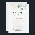 Rustic Gold Floral Wedding Kissing Menu Game Card<br><div class="desc">Diese rustikale goldblühende Hochzeitskissingkarte eignet sich perfekt für einen einfachen Hochzeitsempfang. Dieses künstlerische Design zeigt handgezeichnet goldene Blüten und Aquarellen eucalyptus grünes Blattwerk,  das die natürliche Schönheit inspiriere.</div>