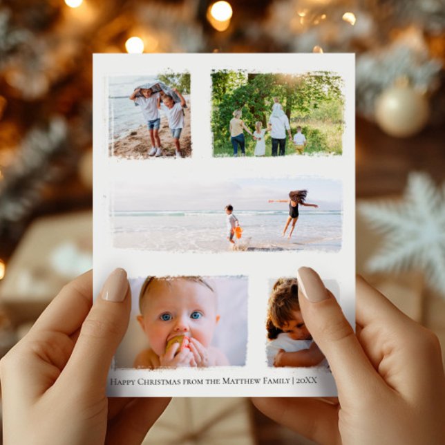 Rustic Gold Foil Christmas Family Foto Collage Postkarte (Von Creator hochgeladen)