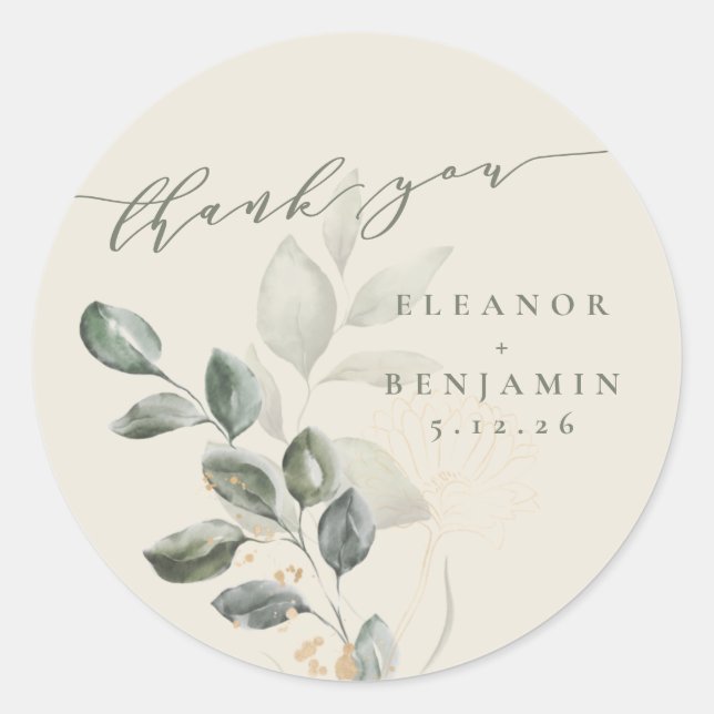 Rustic Gold Greenerity Custom Wedding Vielen Dank Runder Aufkleber (Vorderseite)