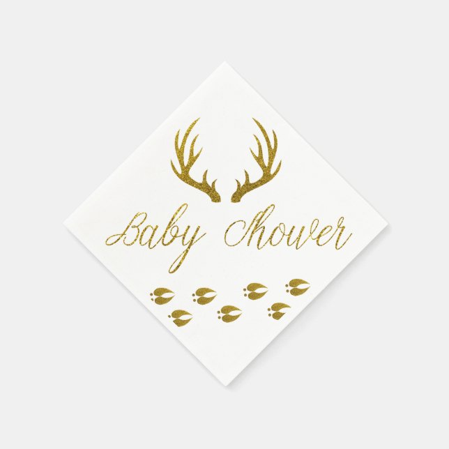 Rustic Gold Imitats Glitzer Deer Antlers Babydusch Serviette (Ecke)