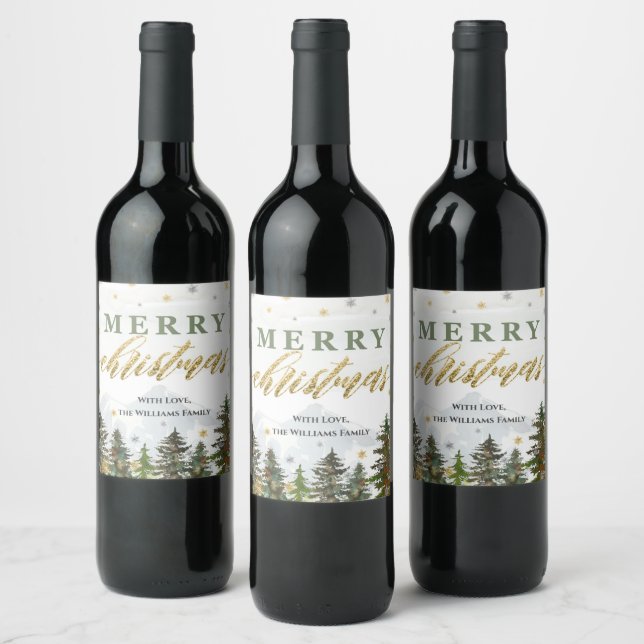 Rustic Gold Joyeux Noël Vin Étiquette bouteille (Bouteilles)