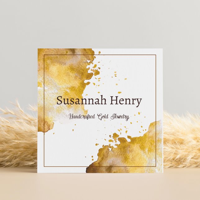 Rustic Gold Kraft Handgefertigte Schmuckstücke Quadratische Visitenkarte (Elegant gold textured square business cards)