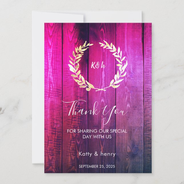 Rustic Gold Laurel Wedding Dankeschön Card Einladung (Vorderseite)