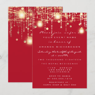 Rustic Gold Lights Jar Red Wine Bridal Wedding Einladung