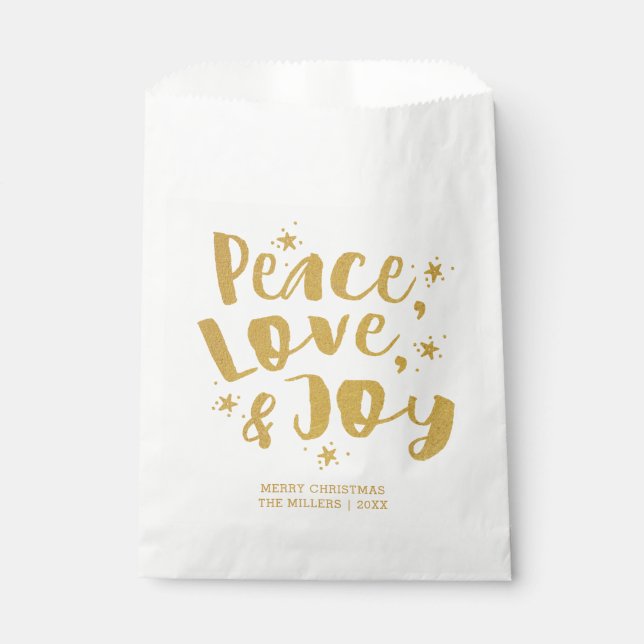 Rustic Gold Peace Liebe & Joliday Weihnachten Geschenktütchen (Vorderseite)