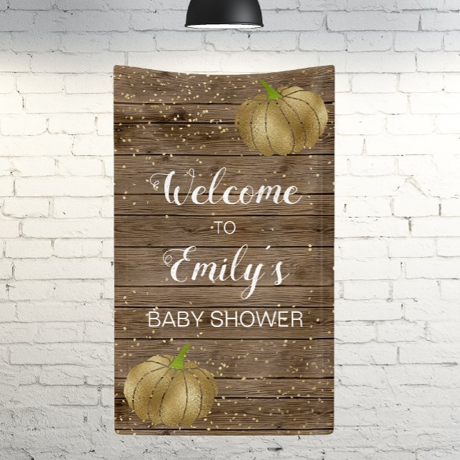 Rustic Gold Pumpkin Barn Wood Baby Dusche Willkomm Banner (Von Creator hochgeladen)