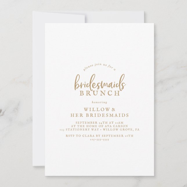 Rustic Gold Script Bridesmaids Einladung zum Brunc (Vorderseite)