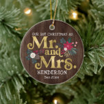Rustic gold typography 1st christmas mr and mrs  c keramik ornament<br><div class="desc">Rustic gold typography 1st christmas mr and mrs Ceramic Ornament</div>