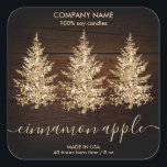 Rustic Gold Wood Christmas Tree Candle Label Quadratischer Aufkleber<br><div class="desc">Rustic Gold Wood Christmas Tree Candle Label</div>