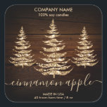 Rustic Gold Wood Christmas Tree Candle Label Quadratischer Aufkleber<br><div class="desc">Rustic Gold Wood Christmas Tree Candle Label</div>