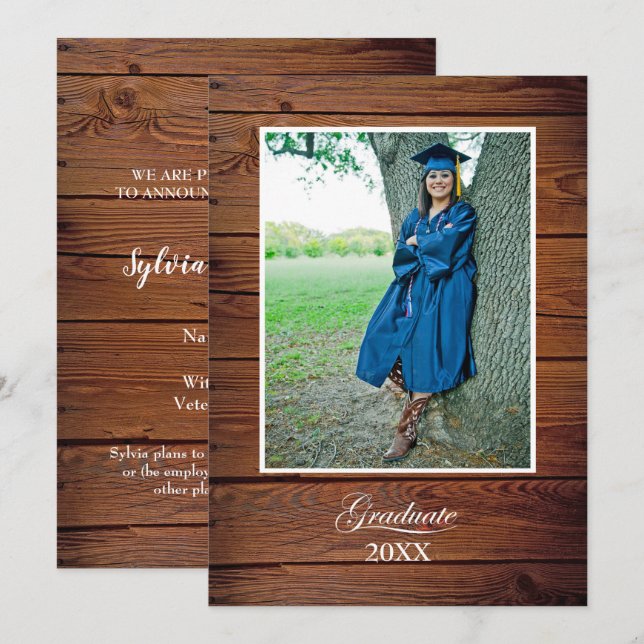 Rustic Graduation Announcement with photo Karte (Vorne/Hinten)