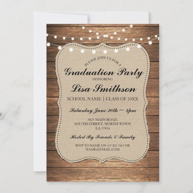 Rustic Graduation Party Hommes Invitation de bois  (Devant)