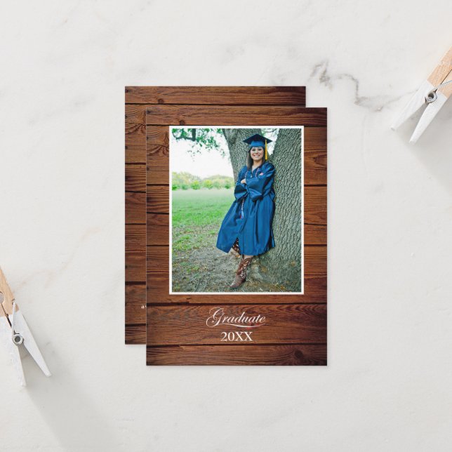 Rustic Graduation Party Invitation with photo (Devant/Arrière en situation)