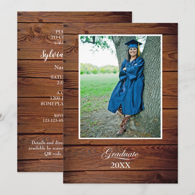 Rustic Graduation Party Invitation with photo (Devant / Derrière)