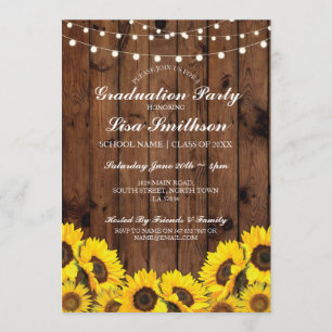 Rustic Graduation Party Sunflower Wood Invitation