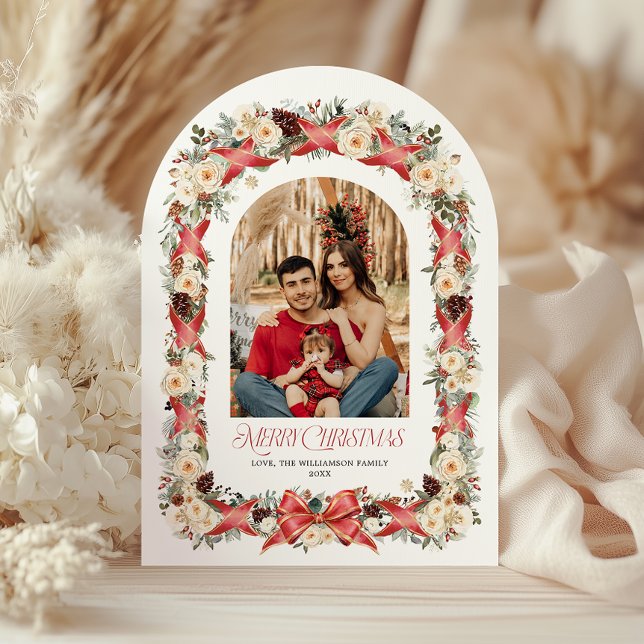 Rustic Grandmillennial Arch Christmas Photo Card Einladung (Rustic Grandmillennial Arch Christmas Photo Card)
