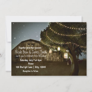 Rustic Grange & Arbre Lumières Mariage Invitations