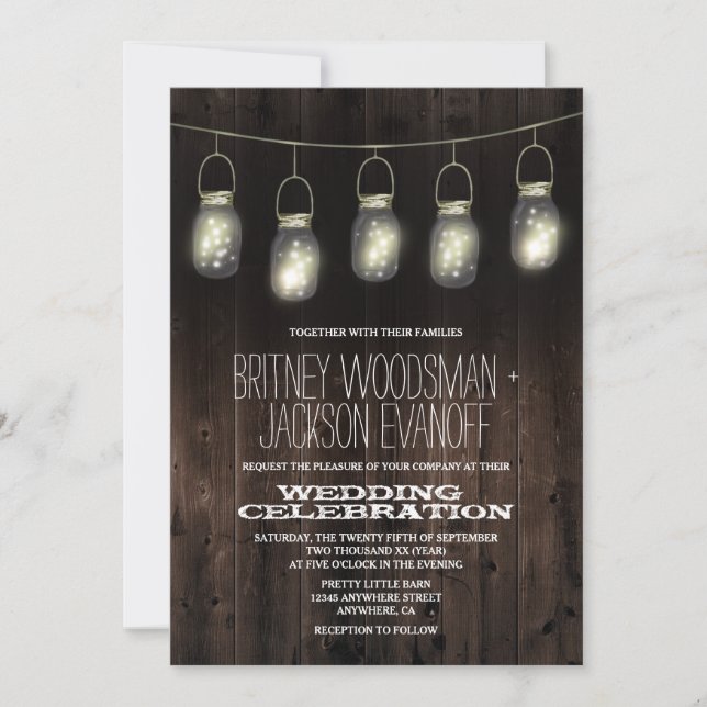 Rustic Grange Bois Mason Jar Mariage Invitations (Devant)