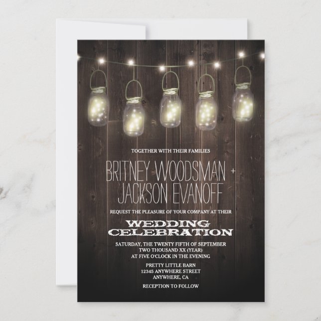 Rustic Grange Bois Mason Jar Mariage Invitations (Devant)