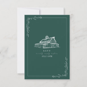 Rustic Grange Emerald Carte de mariage vert RSVP
