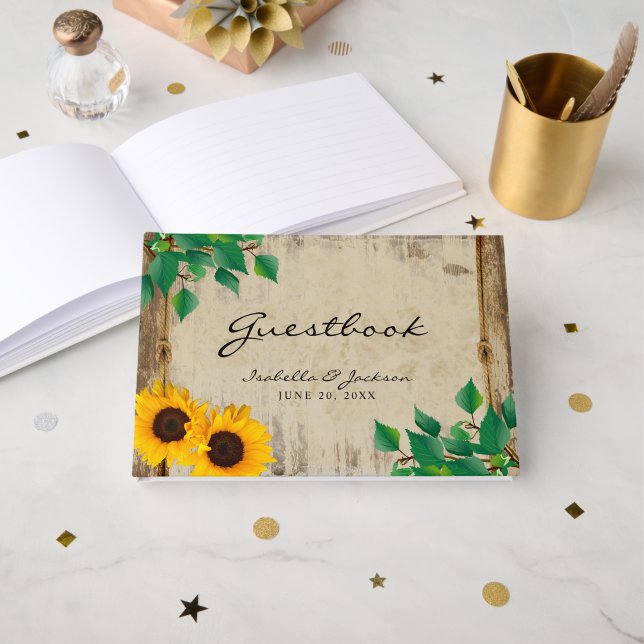 Rustic Grange Mariage Sunflower Livre d'or (Recto ouvert)