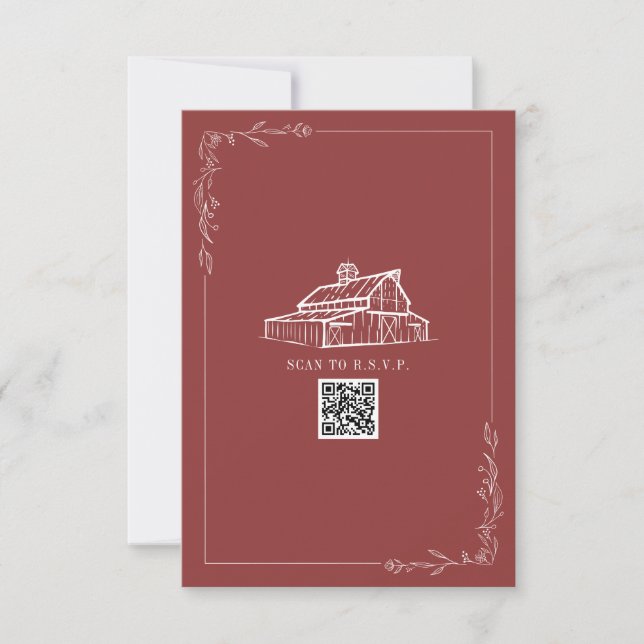 Rustic Grange Muted Red QR Code Mariage RSVP (Devant)