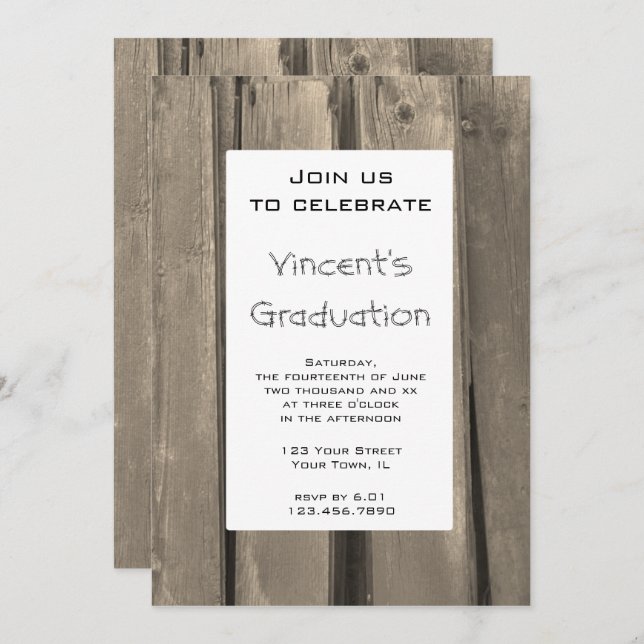 Rustic Grange Wood Graduation Party Invitation (Devant / Derrière)