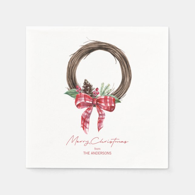 Rustic Grapevine Wreath Frohe Weihnachten Serviette (Vorderseite)