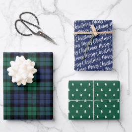 Rustic Green Blue Watch Kariert frohe Weihnachten Geschenkpapier Set
