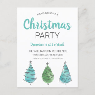 Rustic Green Blue Weihnachtsbaumen Einladungspostkarte