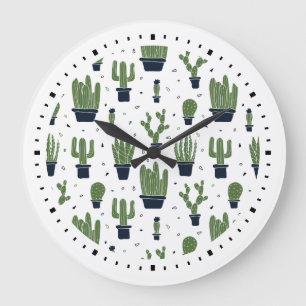 Rustic Green Cactus Desert Pattern Große Wanduhr
