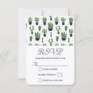 Rustic Green Cactus Muster Wedding RSVP Karte