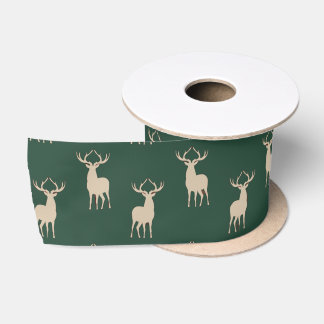 Rustic Green Christmas Reindeer Satin Ribbon Satinband